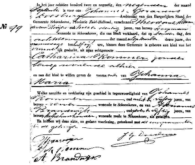 18920909 geb akte 99 Johanna M dv TA v Rooijen - C Kommer